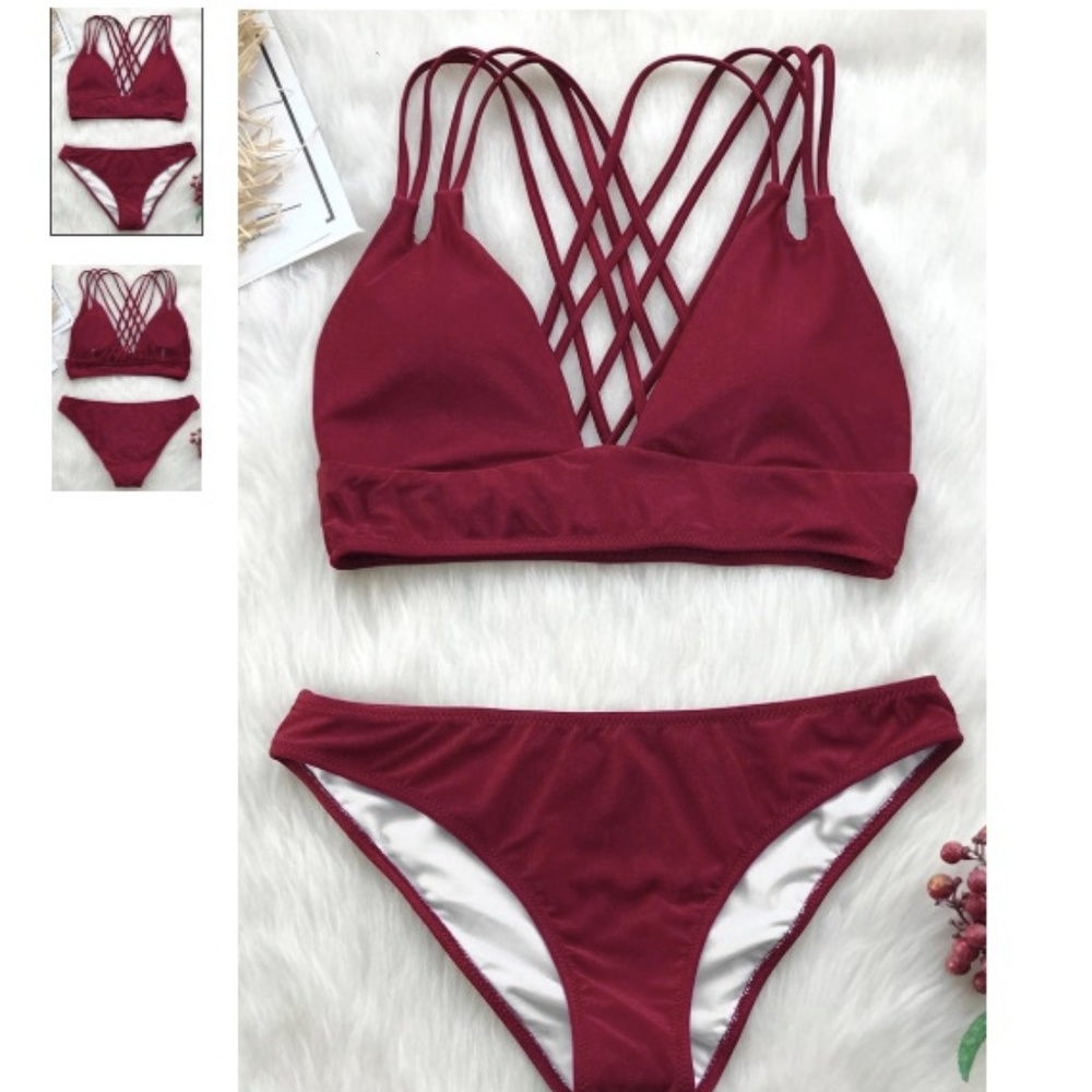 Cupshe Wine Red Get Strappy Bikini Set - M